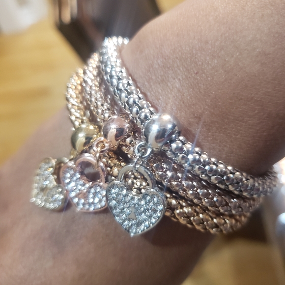 3pc/set Rhinestone Charm Bangle ❤ Heart bracelet Silver Gold & Rose gold - Picture 5 of 11